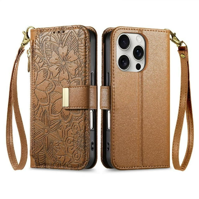 Flip Case for FOXDOCK iPhone 16 Pro Gift Choice Kickstand Viewing Floral Embossed Full Protection Wallet Function