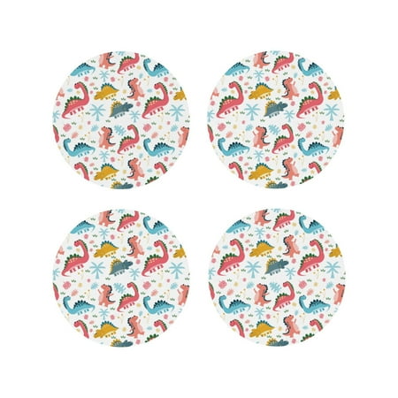 

Leather Coasters Set of 4 - Dinosaur print K Lightweight Non-Slip Drink Coasters for Desk Anti-Scalding Desk Cup Coasters for Office Table Decor Round Shape