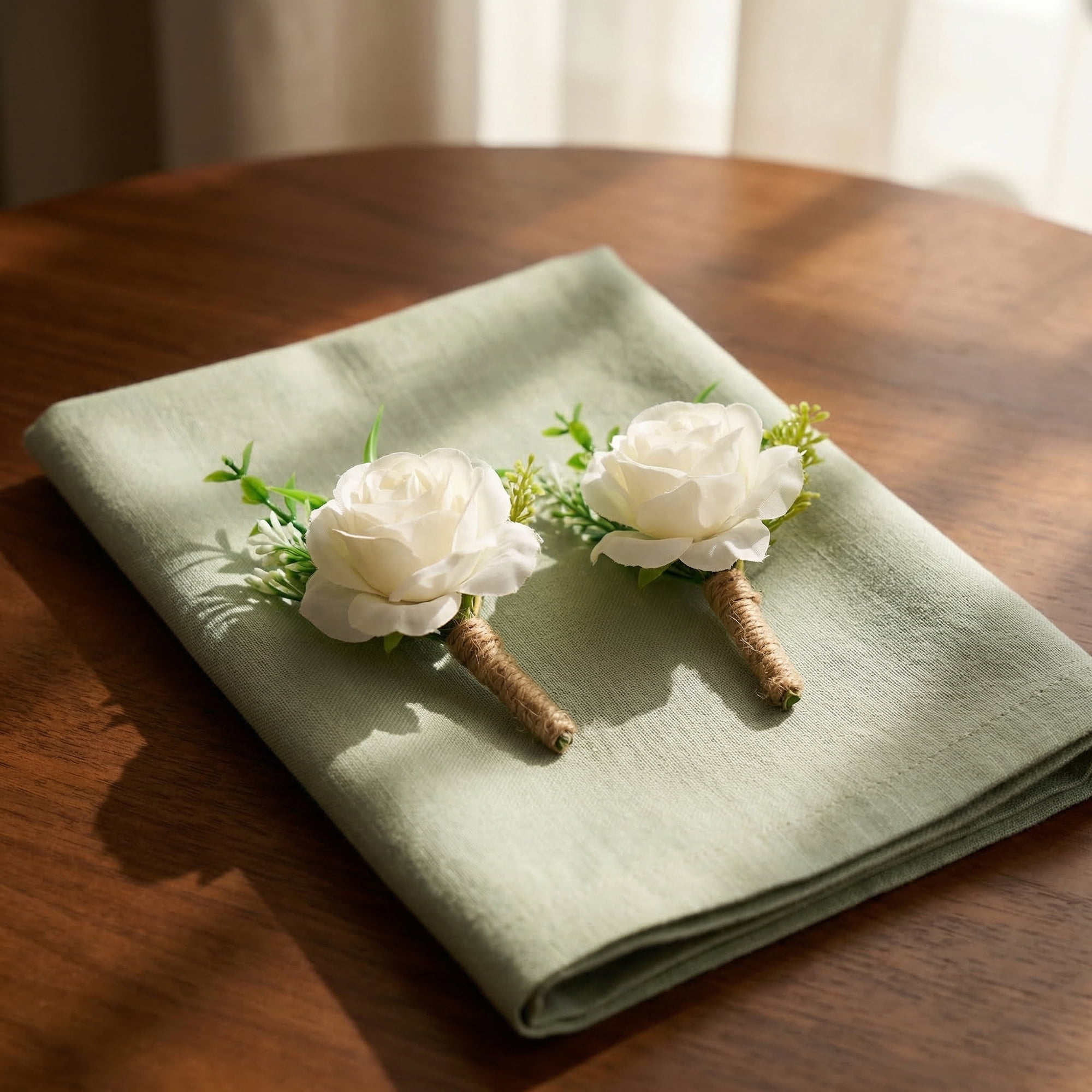 Unique Bargains 4Pcs Artificial Rose Corsage with Pins for Men White Pink 5.7 in