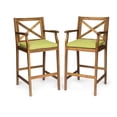 thumbnail image 2 of Home Square Outdoor Acacia Wood Barstool in Teak and Green - Set of 2, 2 of 11