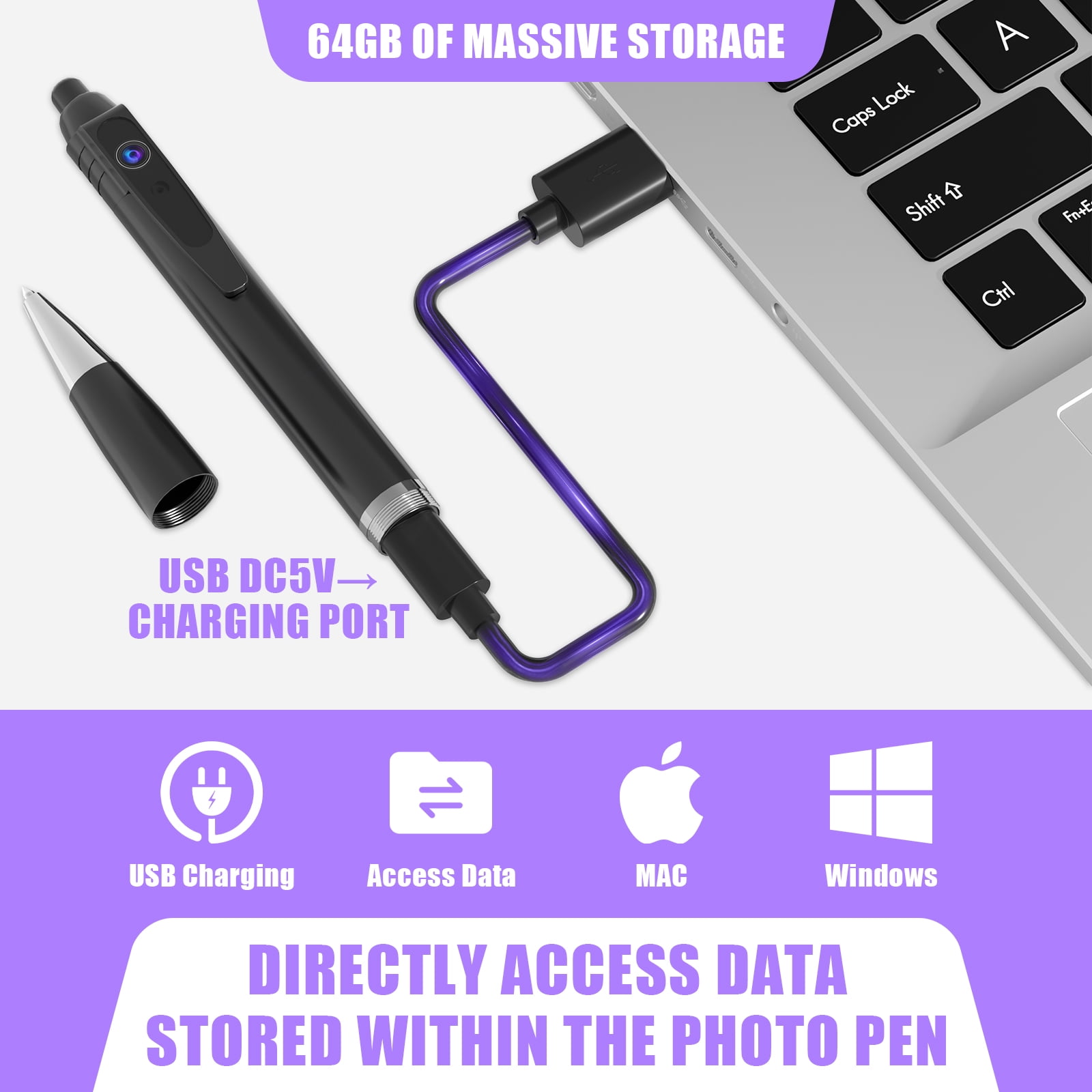 1080P HD Mini Portable Camera with 64GB Storage, USB Rechargeable Pocket Video Recorder for Home, Office and Personal Monitoring
