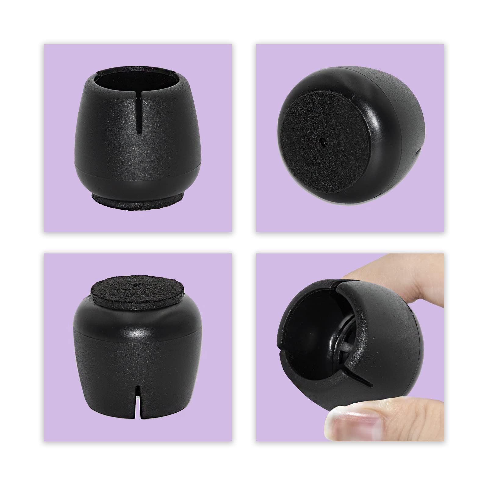 Flyshop 4 Piece Flexible PVC Furniture Legs Tips Round Chair Leg Caps with Felt Pads Hardwood Floor Protector, Black, 1-1/8" to 1-3/8" (29 to 33 mm)