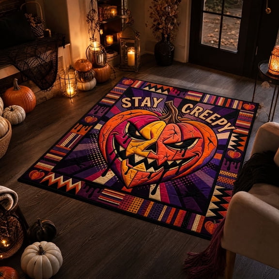 Halloween Pumpkin Decor 36 Inch Creepy Halloween Decorations Spooky Indoor Mat Halloween Home Decor for Bedroom Party Seasonal Home Decor, 1 Pack
