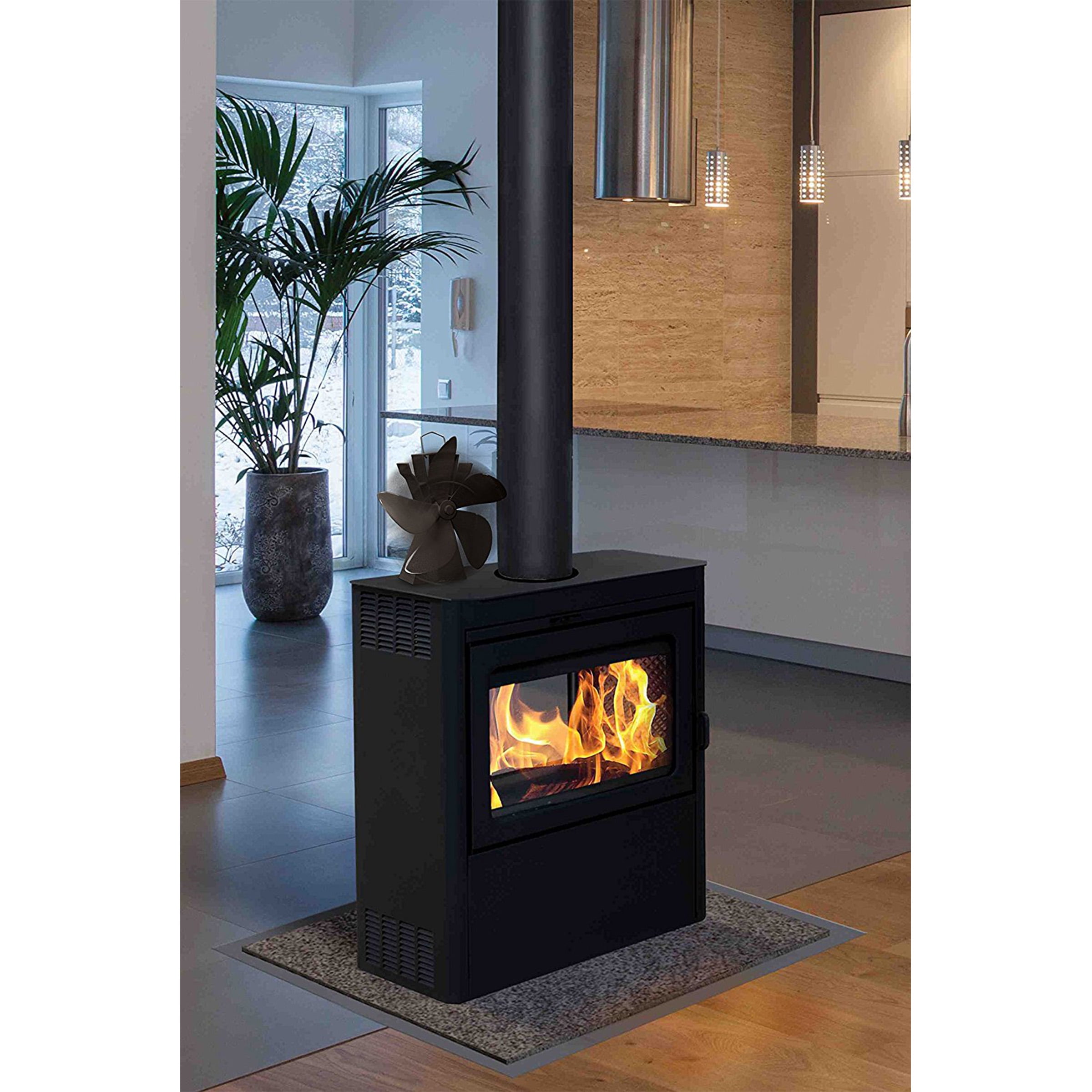 Home-Complete Heat-Powered Stove Fan for Wood Stoves or Fireplaces (Black)