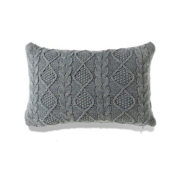 MDR Trading Inc. HU-BC1420LL11OF Heather Gray Chunky Cable Knit Lumbar With Feather Down Insert Pillow