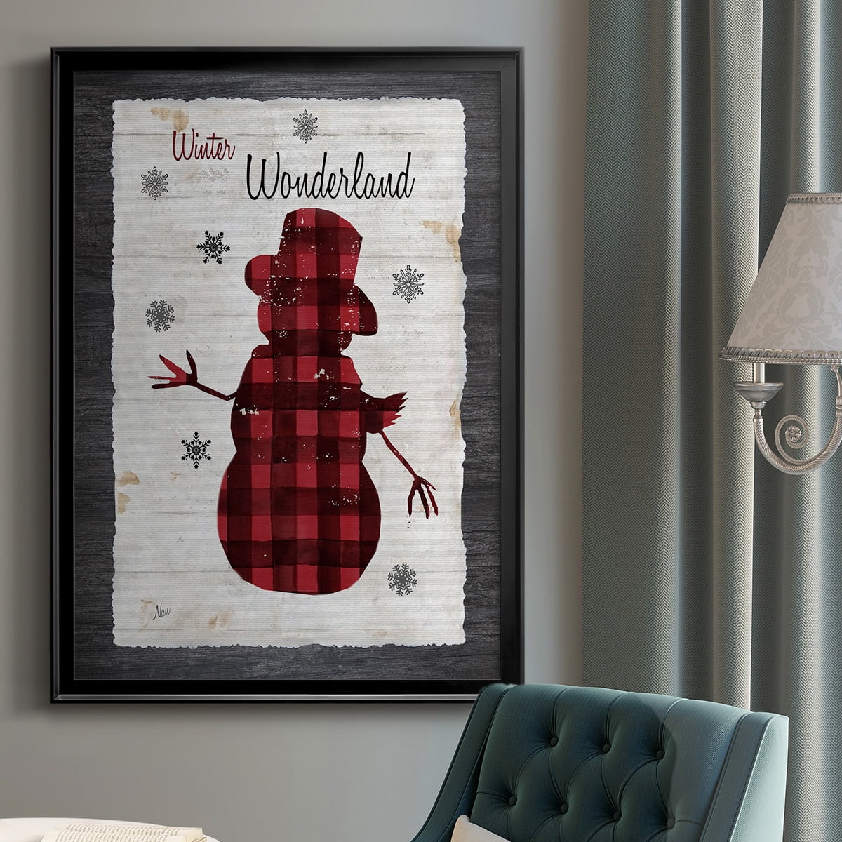 Checkered Snowman II Premium Framed Print - Ready to Hang