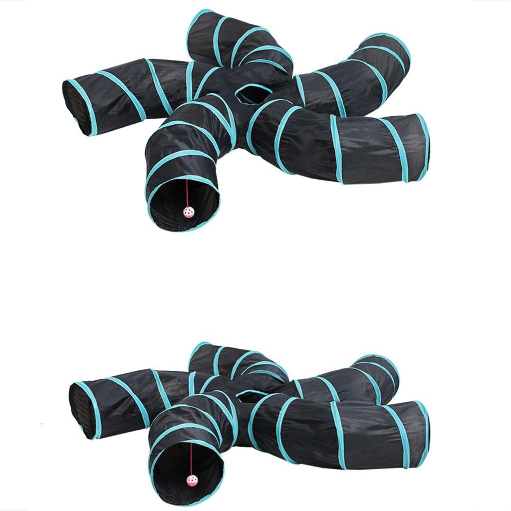 Collapsible Tunnel Tube Pet Toys 5-Way Cats for Play Tunnel Large Durable Hideaway for Ferret Rat Sugar Glider Rabbit
