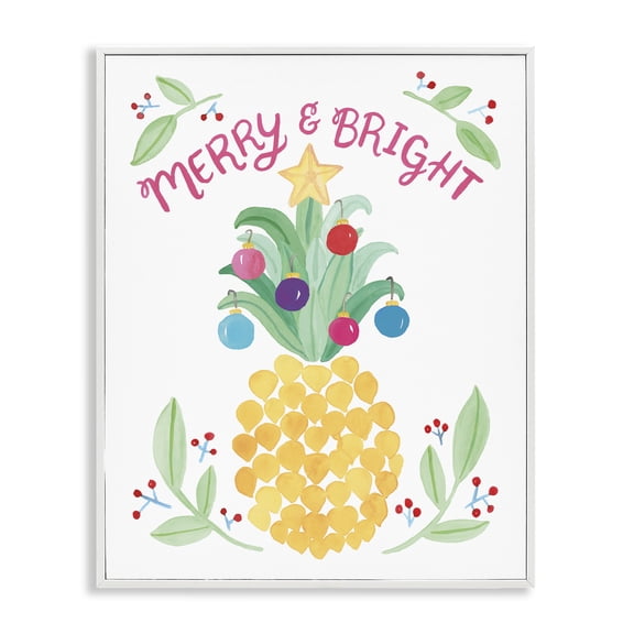 Stupell Industries Coastal Merry & Bright Ornamental Pineapple Watercolor Detail White Framed Giclee Art, 11 x 14, by Heather Strianese
