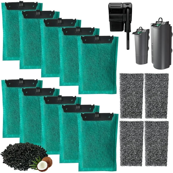 10 Carbon Filter Aquarium Cartridges with 4 Foam Filters Set Compatible with Tetra Whisper Internal Power Filter 5 to 10 Gallons