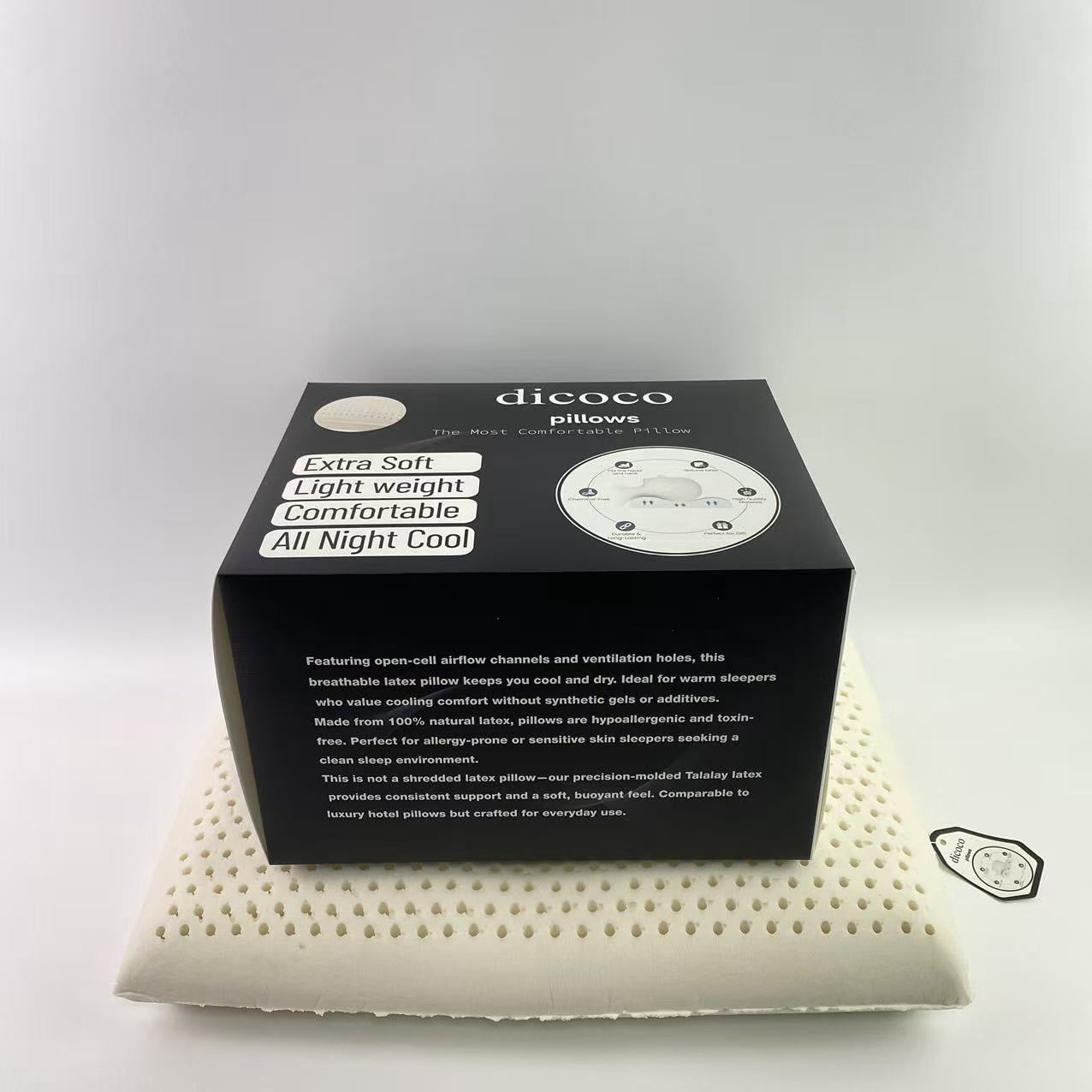 dicoco pillows,Latex Pillow, Natural Cooling Latex, Medium Firm, Ergonomic Support for Side, Back & Stomach Sleepers. Breatthable Comfort. 24 × 16 inches