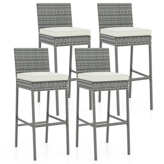 Aimee Lii Set of 2/4 Patio Wicker Barstools with Soft Seat Cushion and Cozy Footrest-Set of 4, Outdoor Patio Furniture for Porch Balcony, Sturdy