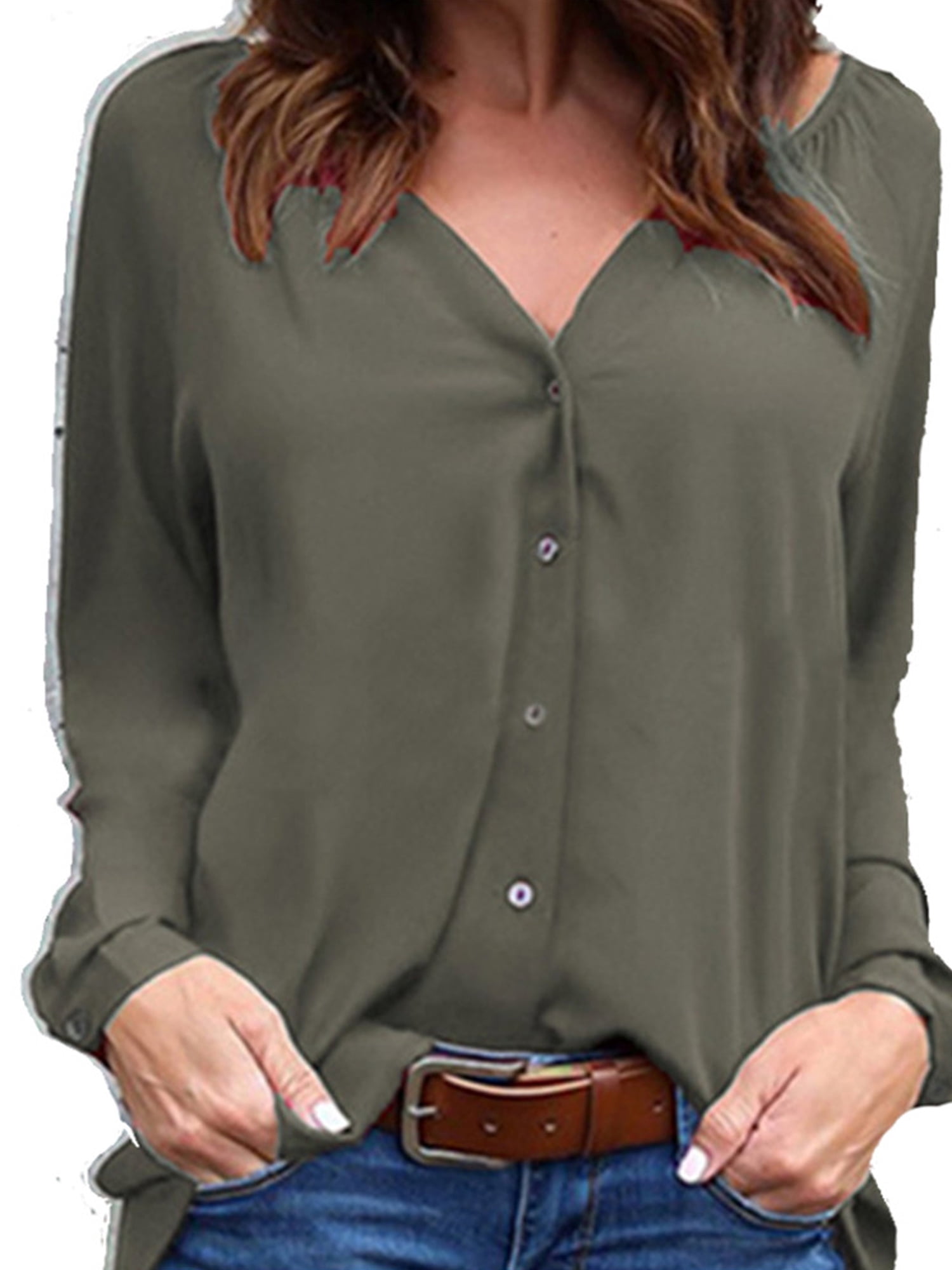 Plus Size Womens Long Sleeve Button 