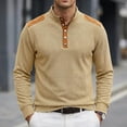 thumbnail image 1 of Ceisia Men's Loose Fit Long Sleeve Henley Shirts with Waffle Knit and Shoulder Color Block Patchwork, Stretch Blend Stand Collar Casual Tops Gifts, 1 of 5
