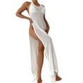 thumbnail image 3 of xiaxaixu Paréos Tricotés pour Femmes, Robe d'Été Dos Nu à Fente et Tour de Cou avec Franges pour Plage et Maillot de Bain, 3 of 6