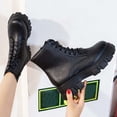 thumbnail image 3 of JUSLIO Womens Boots,Chunky Heel Boots Mid Calf Boots Platform Zipper Comfort Lace Up Boots for Women, 3 of 9