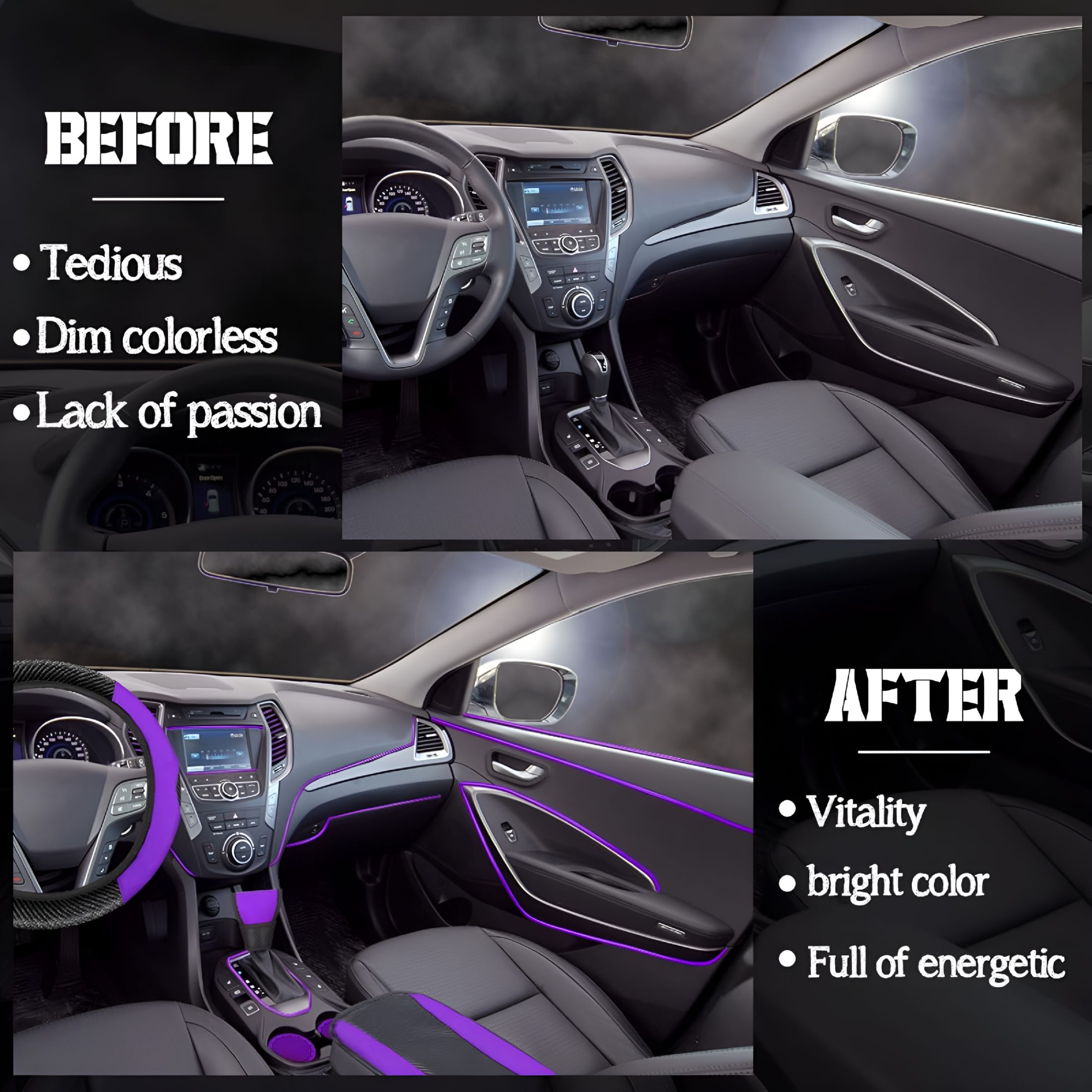 MELIVO 30PCS Car Accessories PU Leather Steering Wheel Cover Set, Car Accessories Gift for Women, Car Vent Trim Strips Air Conditioner Insert Strips Handbrake Cup Holder Cover, Purple