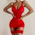 thumbnail image 4 of Gibobby Tangas de mujer sexy encaje de mujer Vestido sexy Lencería Juego de roles Traje de lencería Disfraces de mujer sexy Conjunto de encaje a cuadros rojos(Rojo M), 4 of 5