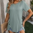 thumbnail image 6 of BLVB Womens Tops Dressy Casual Short Sleeve Crewneck Textured Tunic Tops Side Button Asymmetrical Blouses Shirts, 6 of 6