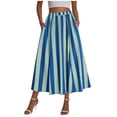 thumbnail image 6 of BRGZLK Women's Vintage Striped Midi Skirt Summer Trendy Loose Breathable Elastic High Waisted A Line Flowy Office Casual Skirt Navy M, 6 of 6