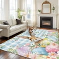 thumbnail image 2 of 8'x10' Area Rugs, Easter Indoor Outdoor Area Rug for Living Room Bedroom, Spring Rabbit Eggs Seasonal Flowers Blue Lattice Washable Bathroom Rugs Kitchen Floor Carpet Mats Home Decor Aesthetic, 2 of 8