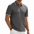 thumbnail image 2 of Men'S Textured Knit Half Zip Collared Short Sleeve Polo Shirt Retro Casual Tops For Summer Daily Wear And Golf Sports,Dark Gray,L, 2 of 6