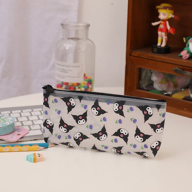 Sanrio bolsa de lápices de dibujos animados Cinnamoroll, bolsa de lápices transparente creativa, bolsa de almacenamiento con cremallera para estudiantes, suministros escolares