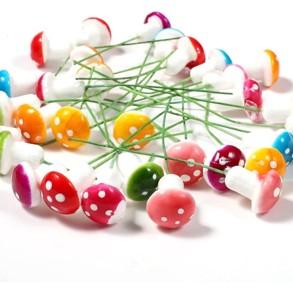 32 Pcs Mini Mushrooms Tiny Figurine Miniature Colorful Mushroom Garden Decor Little Mushrooms Cake Decorations Fairy Bonsai Plant Pot Resin Craft Decoration Mushroom Accessories for DIY Craft