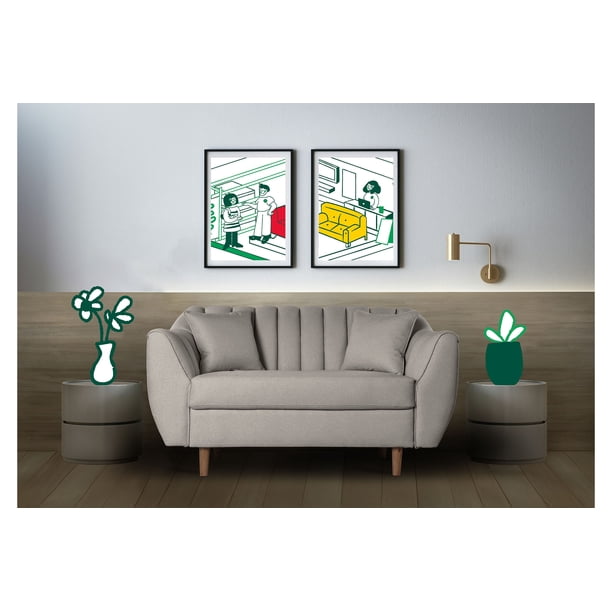 Sofá Love Seat 2 Plazas De Lino Gris Claro Makora Eliana