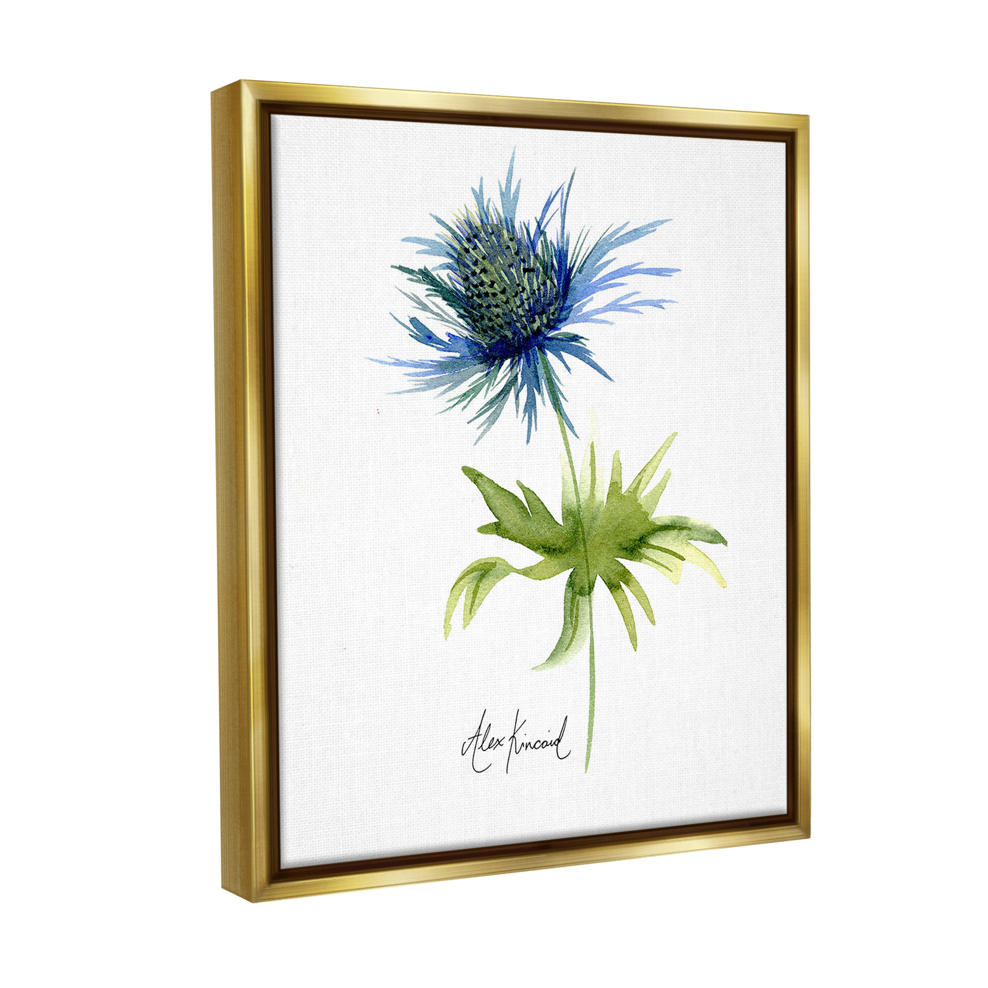 Stupell Industries Minimal Thistle Flower Botanical & Floral Painting Gold Floater Framed Canvas Art Print Wall Art, 25 x 31