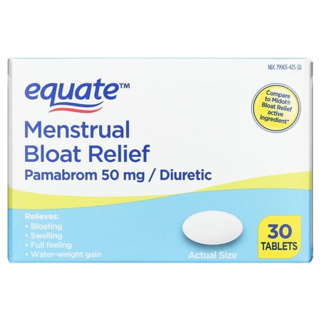 Equate Menstrual Bloat Relief Pamabrom Tablets, 50 mg, 30 Count