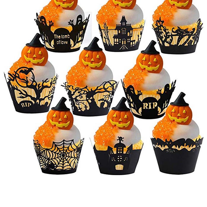 10Pcs Halloween Cupcake Wrappers Wraps Case Cake Surround Decor Party B2T7 