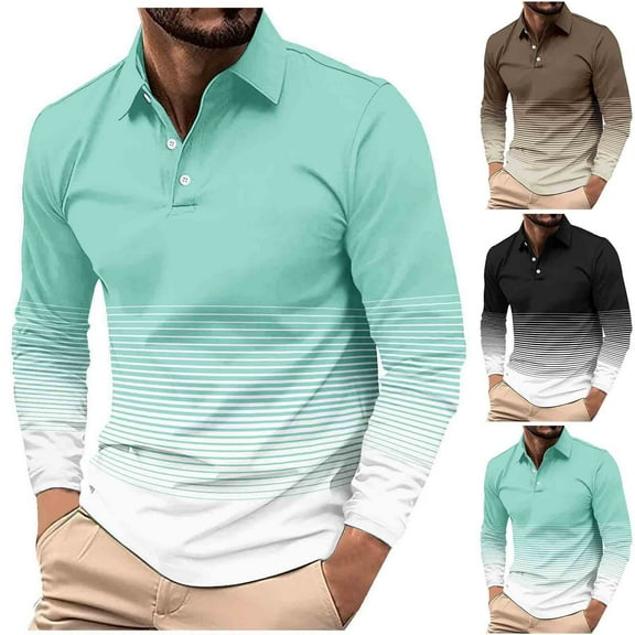 Puntoco Men's Polo Shirts Long Sleeve Casual Tee Shirts Color Block Slim Fit Golf Polo Shirt with Pocket Winter Clothing for Men Light Blue XL(XL)