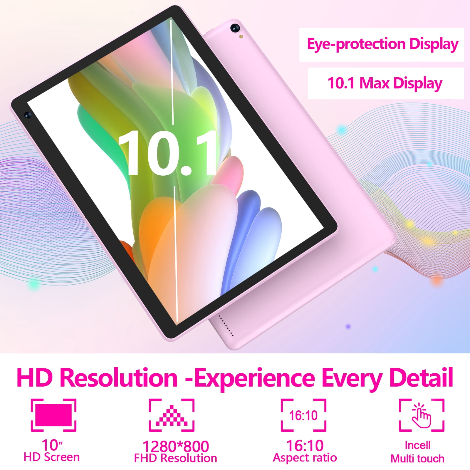 Android 15 Tablet 10 inch, 8GB RAM+32GB ROM Support 1TB Expandable Computer Tablet, 1.8Ghz Quad-Core CPU, HD Screen, BT, WiFi, Long Battery Life, 2 in 1 Tablets with Keyboard Case Mouse Stylus, Pink