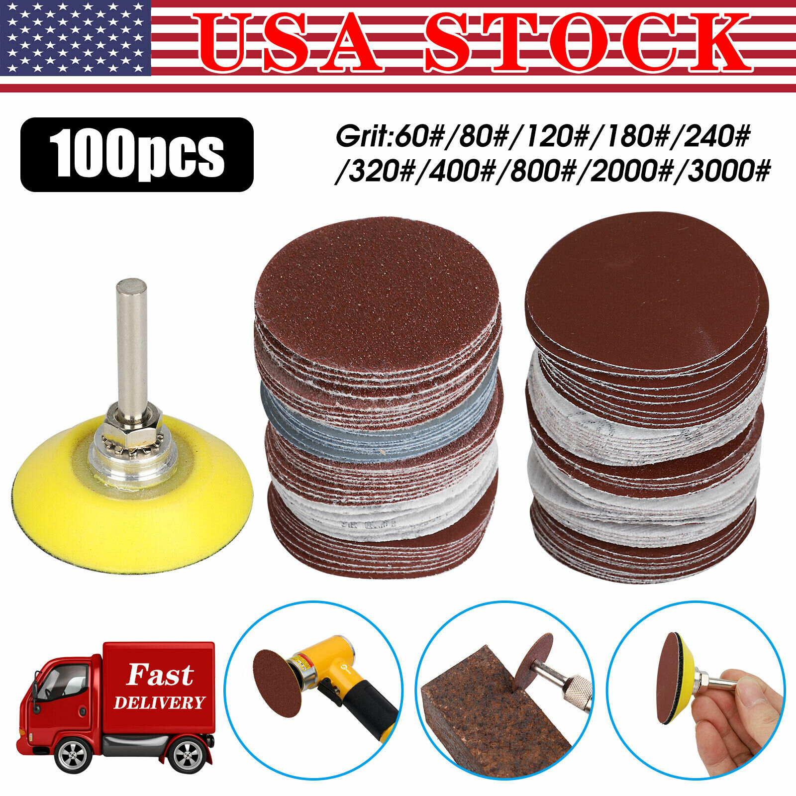 2" Sanding Disc Sand Paper 603000 Grit Hook & Loop Sander Drill