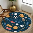thumbnail image 3 of Round Area Rug 5 Ft, Sports Theme Washable Non-Slip Circle Carpet for Living Room/Bedroom, Cartoon Soccer Baseball Basketball Star Blue Low-Profile Runner Mats Collection Rugs for Indoor, 3 of 7