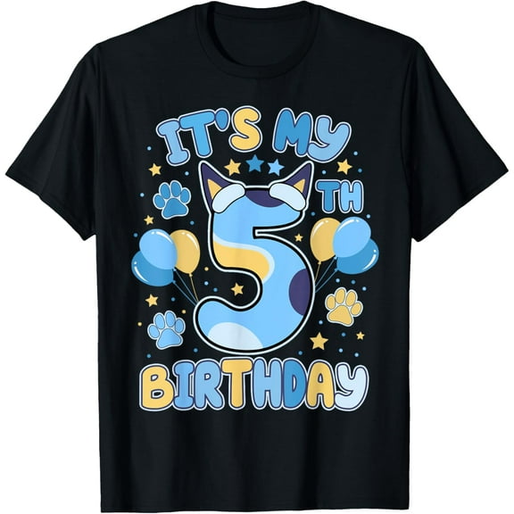 Sam Soft 5th Birthday Boy Blue Dog Theme Party Five Cool 5 Year Old T-Shirt