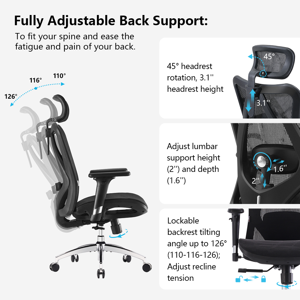 Sihoo M57 Ergonomic High-Back Mesh Office Chair, Black photo 7