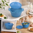 thumbnail image 6 of Microwave Cooking Pot with Lid and Steaming Tray, Collapsible Silicone Vegetable Steamer for Kitchen, Space Saving Foldable Food Steamer with Handles for Veggies, Dumplings, Seafood, Rice, Blue, 6 of 7