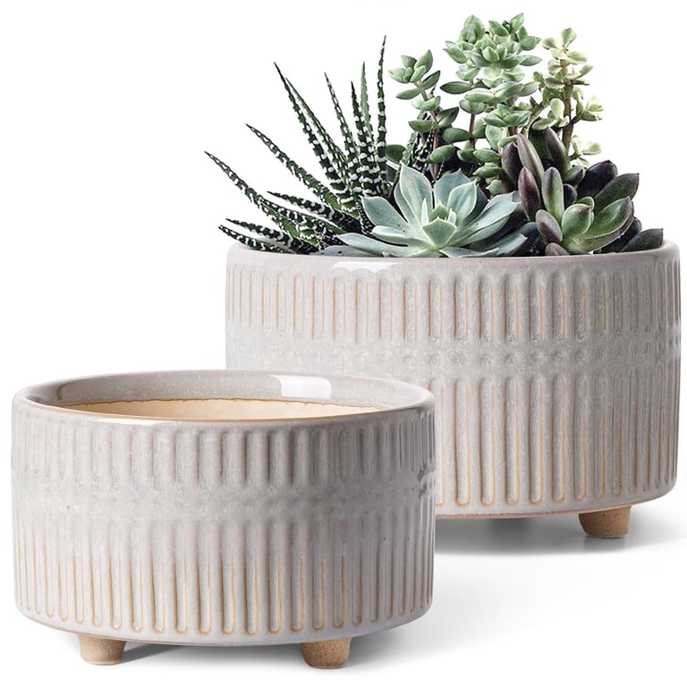 BEMAY Ceramic Succulent Pots, 6.3" and 7.8" White photo 1