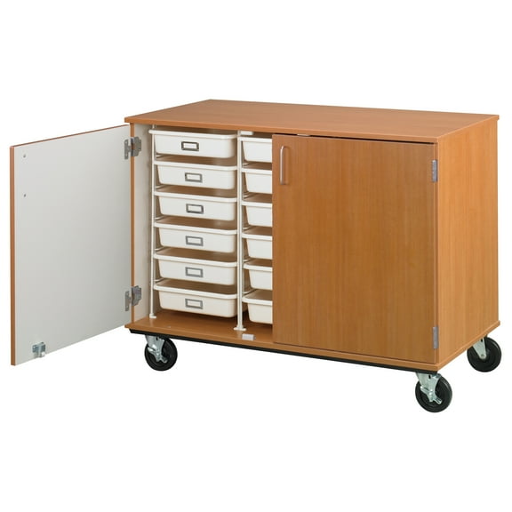 ID Systems 36" Tall - Tote Tray Mobile Storage, 18 (3-1/2") Trays - With Locking Doors-14 1/4"W x 3 1/2"H x 19"D
