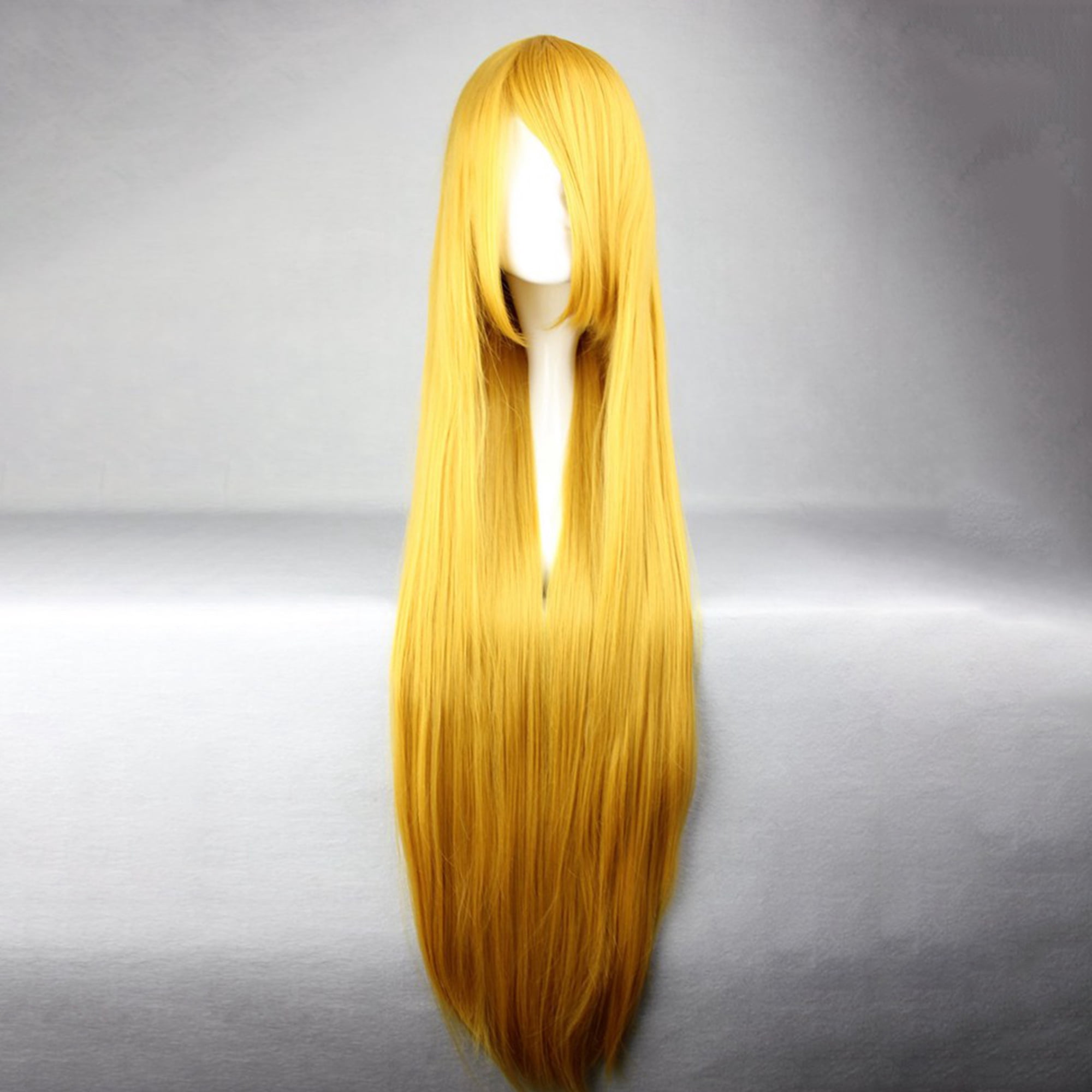 Unique Bargains Wigs for Women 39" Golden Yellow Wigs with Wig Cap
