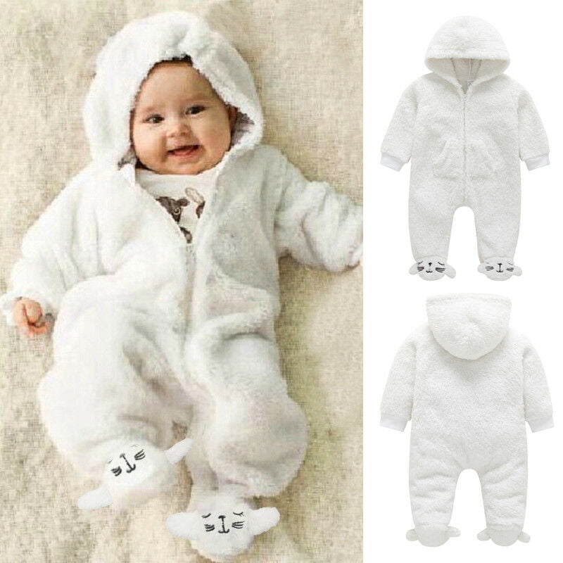 Infant Newborn Baby Girl Boy Cute Bodysuit Hooded Romper Winter Warm Jumpsuit US 