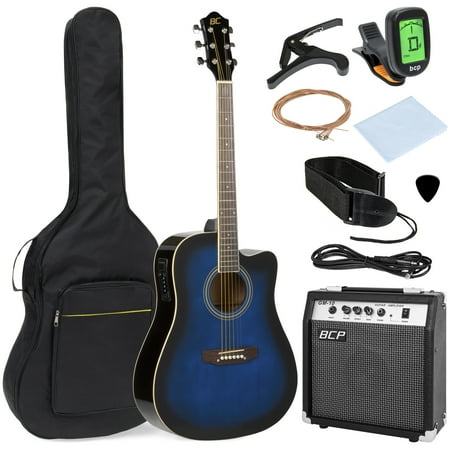 Best Choice Products 41in Full Size Acoustic Electric Cutaway Guitar Set with 10-Watt Amplifier, Capo, E-Tuner, Gig Bag, Strap, Picks (Best Acoustic Electric Guitar)