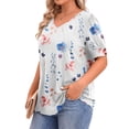thumbnail image 3 of WellSize Plus Size Women Blouses Casual Button V Neck tunic tops Summer Short Sleeve Shirts, 3 of 7