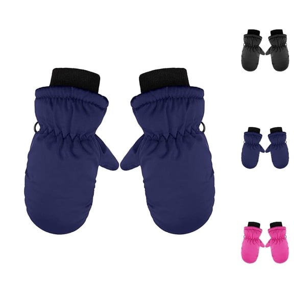 Bmisegm Kids Ski Snow Gloves Toddler Baby Mittens Ski Gloves Solid Color Waterproof Mittens Dark Blue