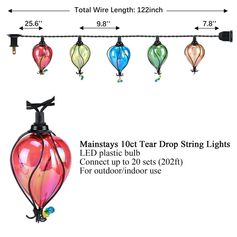 Mainstays 10 Count 7.4 feet Multi-color Balloon Shape Shatterproof Tear Drop String Lights for Outdoor and Indoor Use Mainstays 10 Count 7.4 feet Multi-color Balloon Shape Shatterproof Tear Drop String Lights for Outdoor and Indoor Use