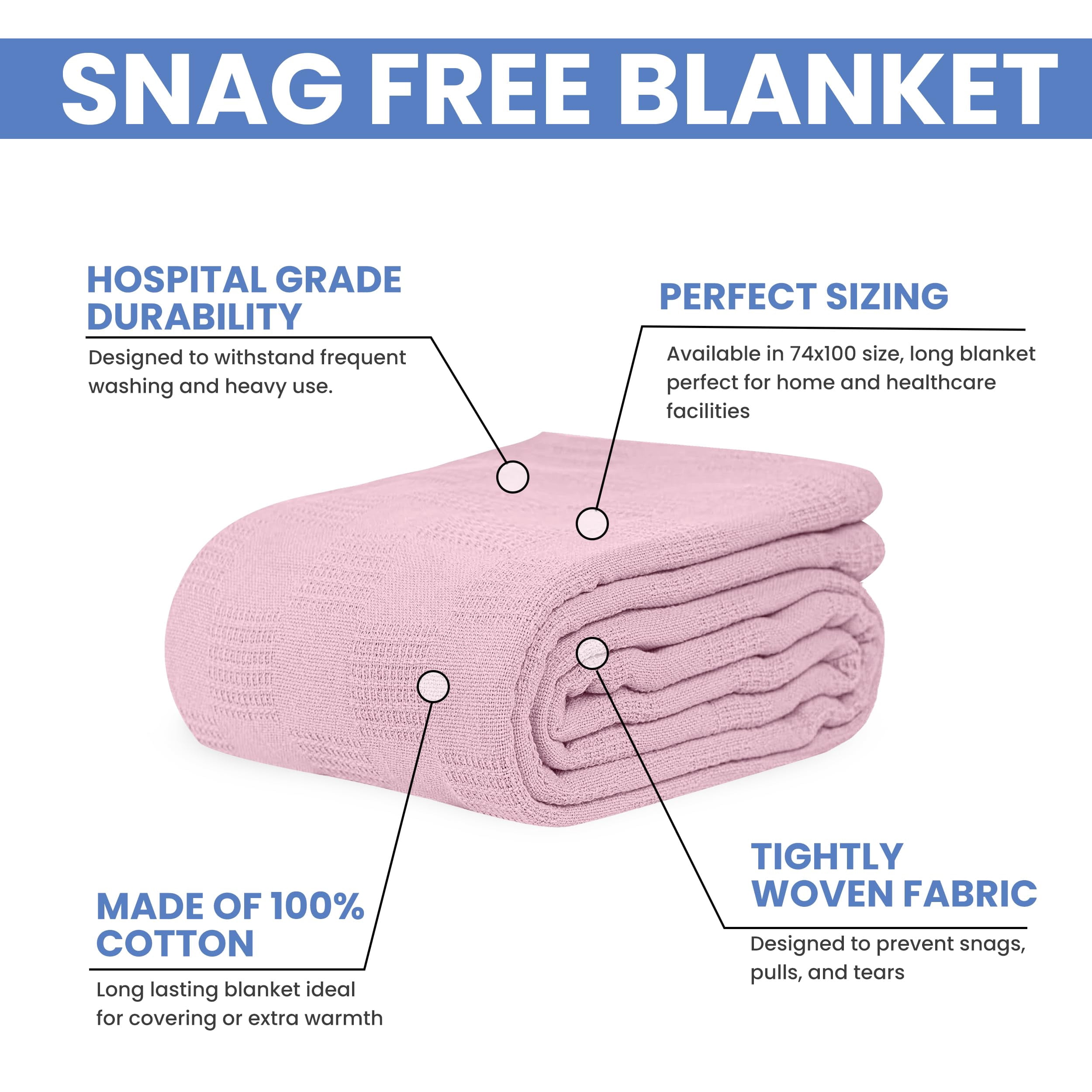 Linteum Textile Hospital Thermal SNAGLESS Spread Blanket, 100% Cotton (74x100 in, Mauve) 2 Pack