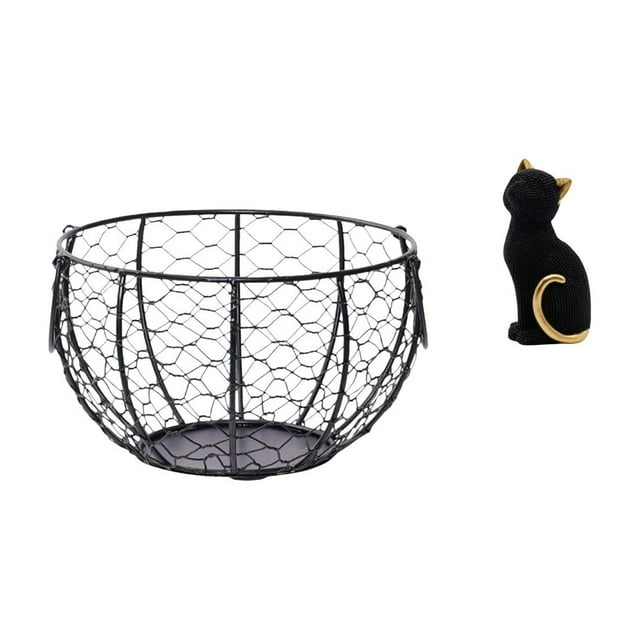 Cesta De Alambre Para Guardar Huevos, Cesta Tejida De Alambre De Hierro, Cesta De Frutas Y Verduras Campestres, Estatua De Gato, Figura Decorativa De Resina, Adorno De Escritorio Coleccionable,