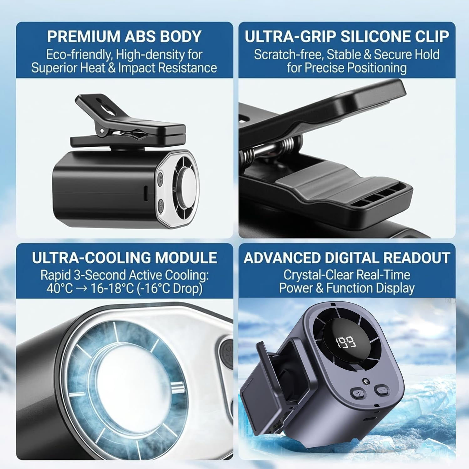 2026 Car Clip on Air Conditioner Fan with LED Display - 360° Rotation, Portable USB Rechargeable Personal Fan, Hands-Free Clip on Fan for Cars, Work, Camping