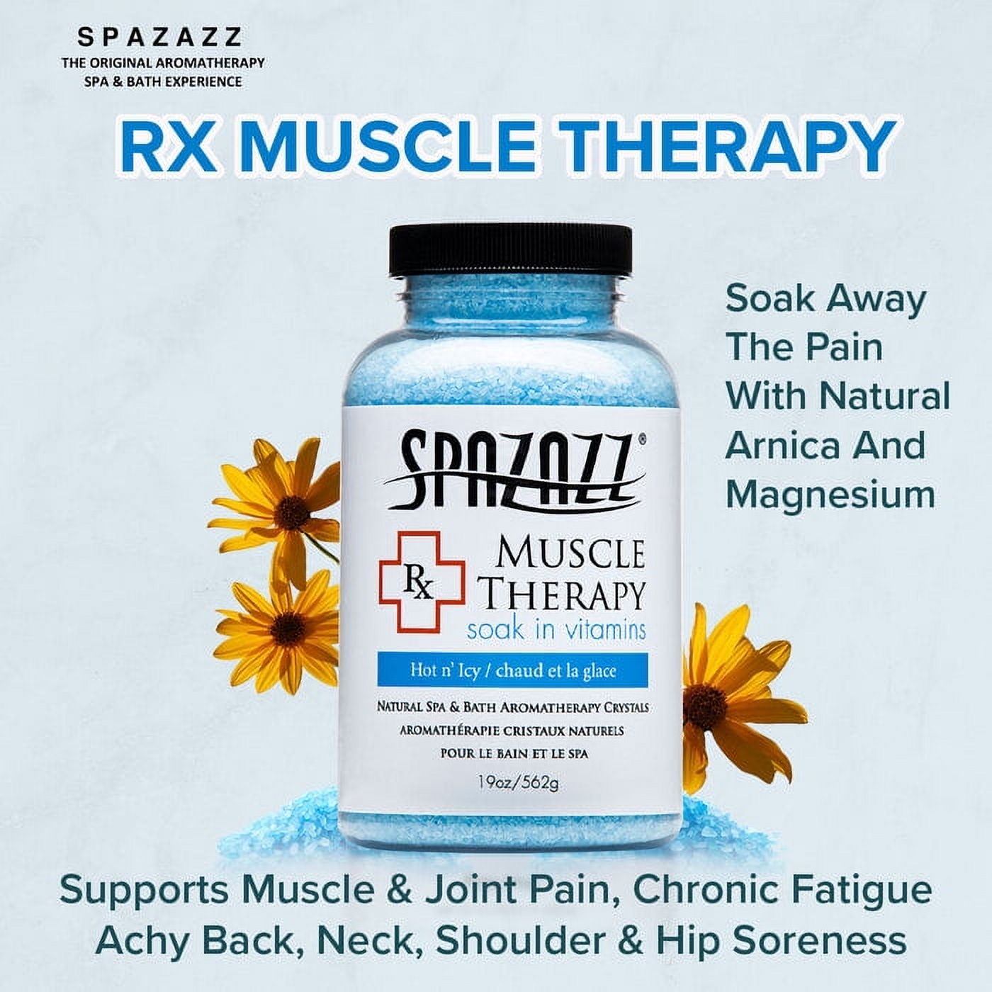 Spazazz 19oz Muscle Therapy Soak in Vitamins Crystals Bath Minerals - Salt & Mineral for Pain Relief Salts, Relaxer for Joint & Chronic Fatigue Ache Back Soreness, with Arnica